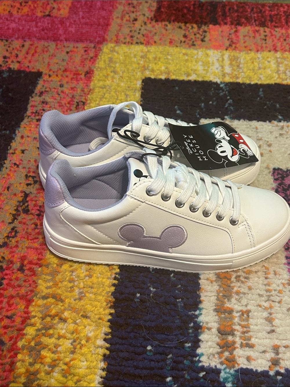 Disney White Women’s Sneakers with Lavender Mickey Accent - Picture 3 of 9
